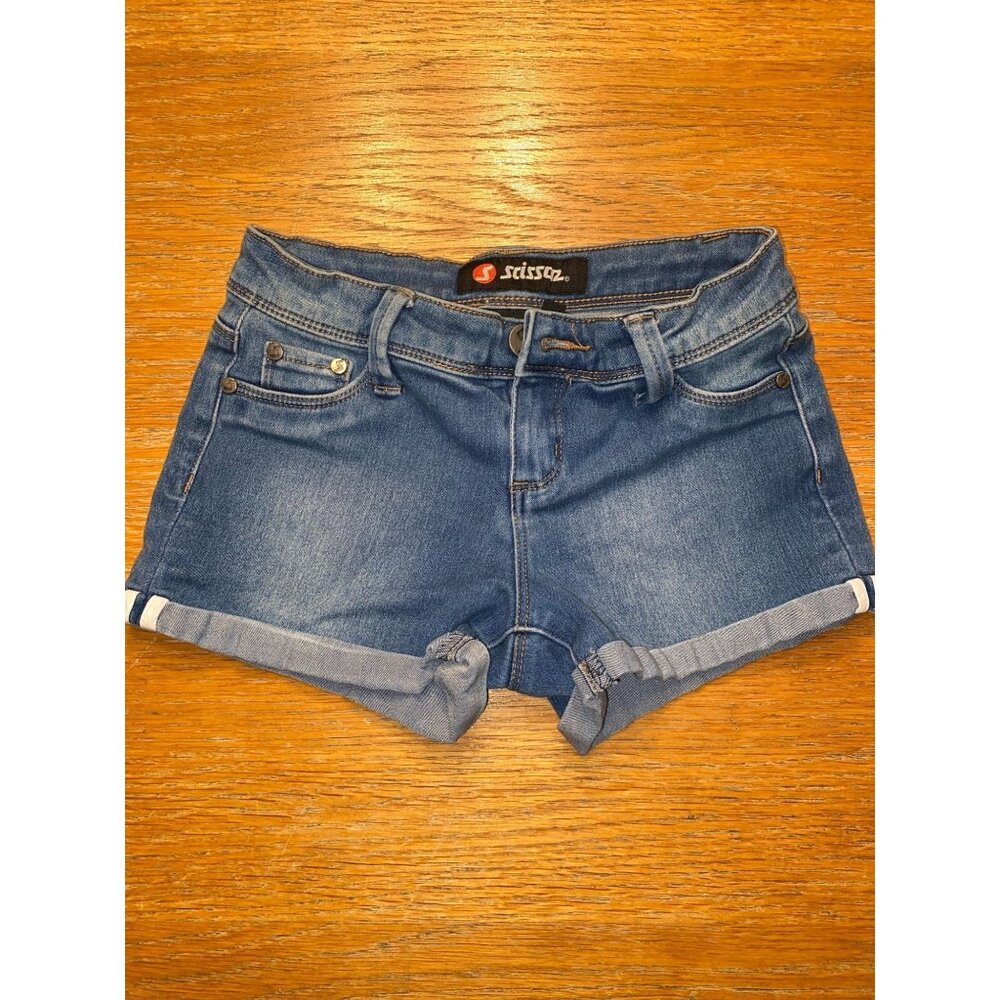 Scissor Girls Denim Rolled Hem Shorts Size 8 Blue